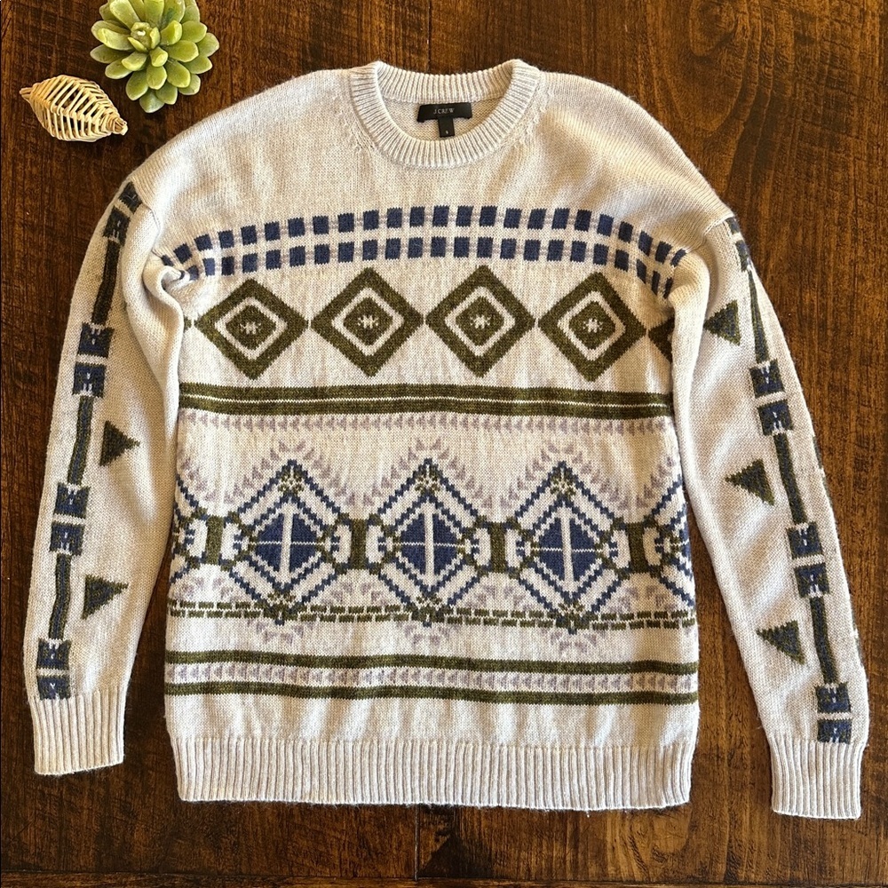 J. Crew | Wool/Mohair Blend Fairisle/Aztec Crewneck Sweater, Size S - Picture 2 of 8